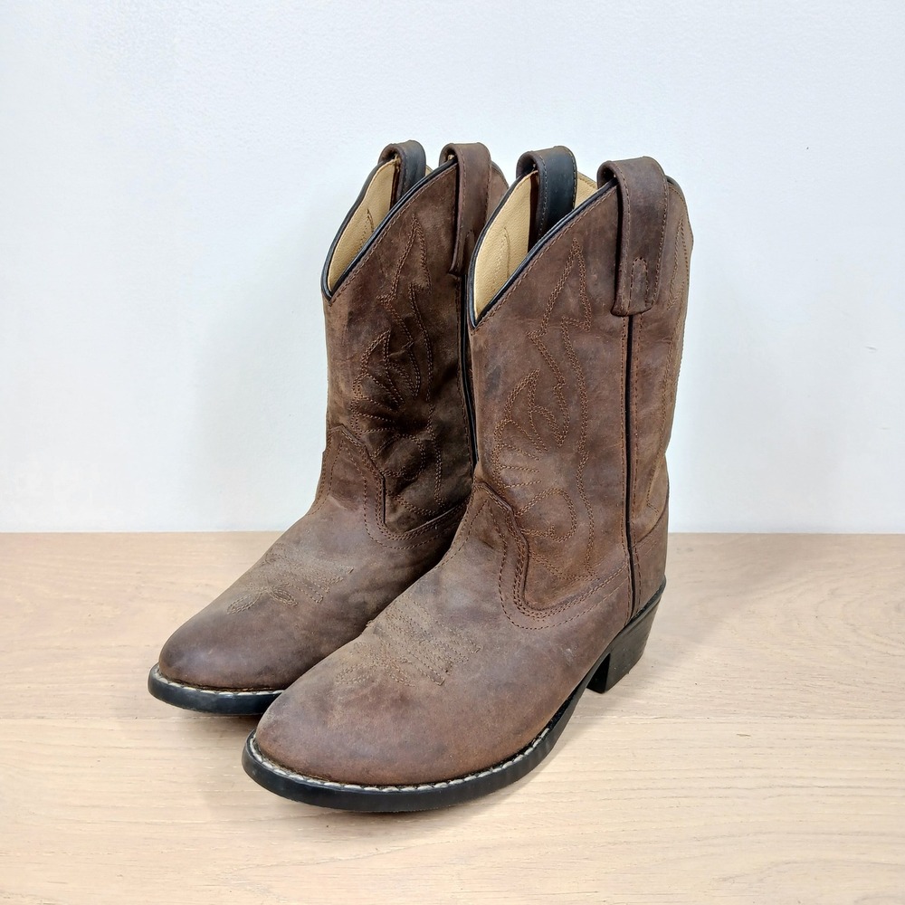 Masterson Boot Co. Boots Kids 3 Brown Leather Cowboy Western Stitched Round Toe